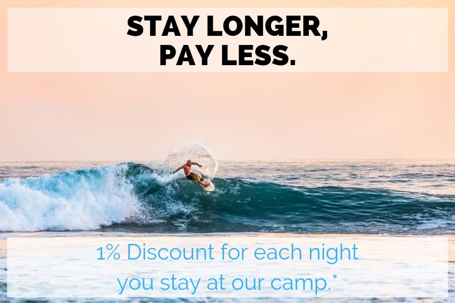 SurfWG Special 1 percent off SurfWg surf camp special offer stay longer and pay less